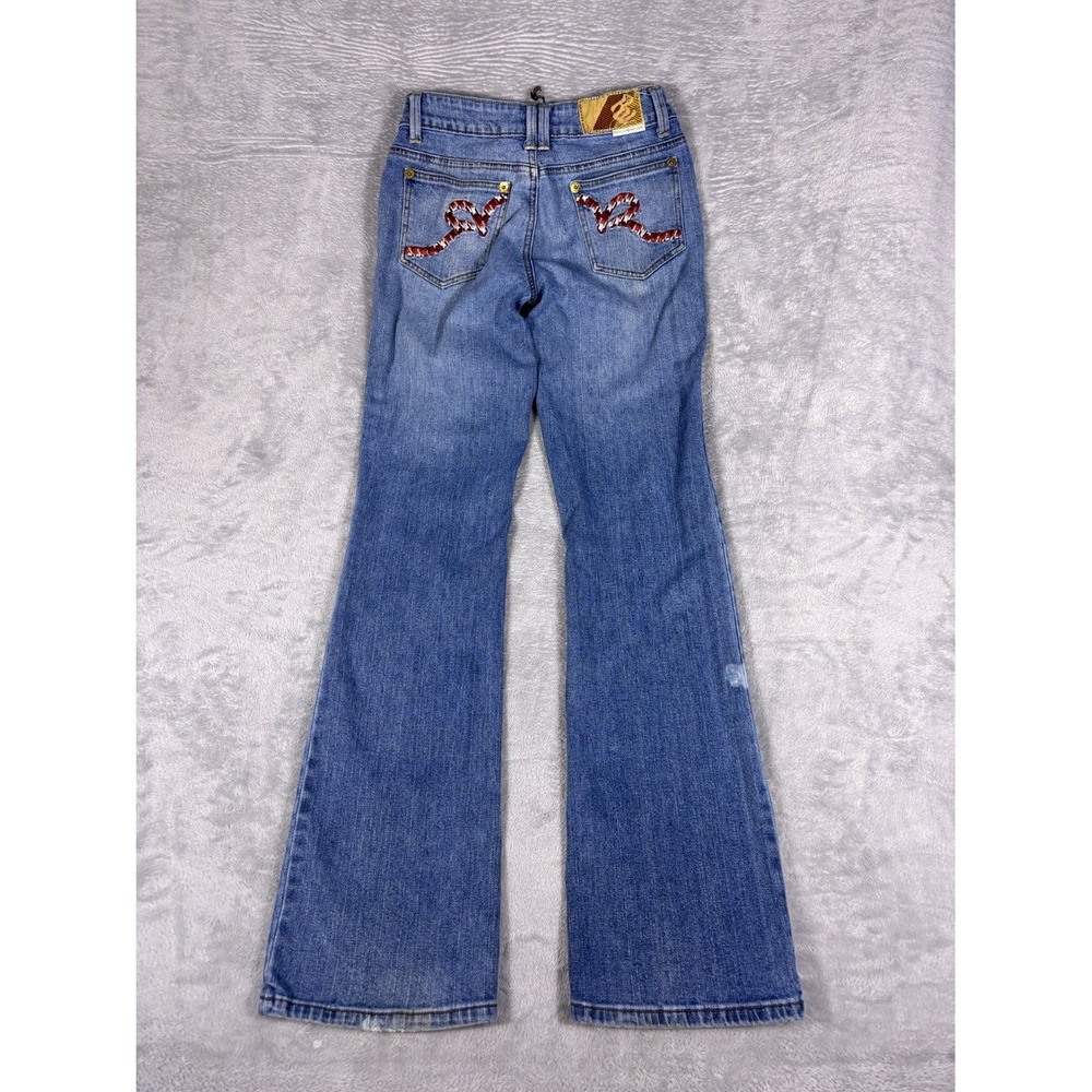 Rocawear Embroidered Flare Jeans Womens Size 7 Blue Low Rise Denim Stretch